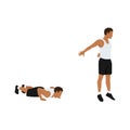 Man doing Chest to floor burpee exercise. Flat vector