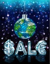 Happy New year sale background with Earth xmas ball Royalty Free Stock Photo