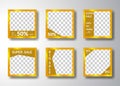 set of editable square banner templates. for social media posts, promotions, digital marketing. gold color style. Royalty Free Stock Photo