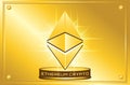Ethereum cryptocurrency golden symbol on stage with glowing light. vector eps 10