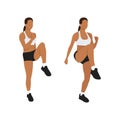 Woman doing High knees. front knee lifts. run.jog on the spot exercise