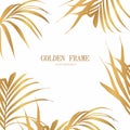 Golden palm leaves Illustration. Tropical silhouette leaves frame. Summer tropical leaf. Royalty Free Stock Photo