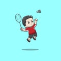 cute badminton player hitting the shuttlecock Royalty Free Stock Photo