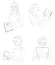 Collection. Silhouette of a lady. The girl is reading a book in a modern one-line style. Solid drawing, home decor sketches, poste