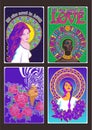 Psychedelic Posters Beautiful Women and Flowers Royalty Free Stock Photo