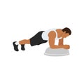 Man doing Bosu ball plank exercise. Flat vector