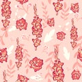 Pink seamless pattern of a floral image with gladiolus flowers and bouquets. Repeat background with garden plants and spring leave Royalty Free Stock Photo