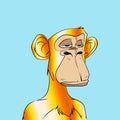 NFT gold bored monkey isolated on blue sky background