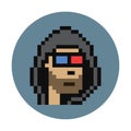 Pixelated Cryptopunks NFT, shady character wearing hoodie and 3d glasses