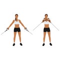 Woman doing low upward cable pulley crossover chest flyes