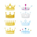 Golden crown king, prince and queen flat style vector