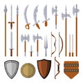 Medieval weapons set design elements isolated on white background vector flat Royalty Free Stock Photo