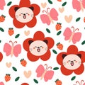 Seamless pattern cute cartoon cat with flower and cute stuff. for fabric print, gift wrapping paper, kids wallpaper Royalty Free Stock Photo