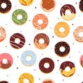 Seamless pattern cute cartoon doughnut with various flavor. for fabric print, gift wrapping paper, kids wallpaper