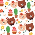 Seamless pattern cute cartoon animals with pink element. for valentine card, wallpaper, gift wrapping paper Royalty Free Stock Photo