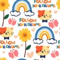 Seamless pattern cute cartoon cat with cute stuff. for kids wallpaper, fabric print, gift wrapping paper Royalty Free Stock Photo