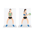 Woman doing Medicine ball Wall sit rotation exercise. Royalty Free Stock Photo