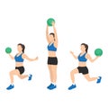 Woman doing Reverse lunge medicine ball overhead press exercise Royalty Free Stock Photo