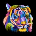 Colorful tiger pop art portrait group in pack ready to print