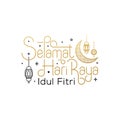 Selamat hari raya idul fitri means happy eid al fitr vector illustration. Eid mubarak lettering typography