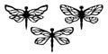 Silhouettes of dragonflies with simple white patterns on a white isolated background. Set of insects Royalty Free Stock Photo