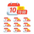 Countdown sign timer counter. Number Days to go badges for event coming vector