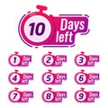 Countdown sign timer counter. Number Days to go badges for event coming vector