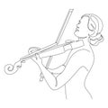 Silhouette of a beautiful woman with a violin in a modern continuous line style. Violinist girl, slender. Continuous line drawing,