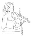 Silhouette of a beautiful woman with a violin in a modern continuous line style. Violinist girl, slender. Continuous line drawing,