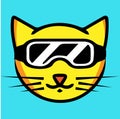Cute cat face with glasess logo icon ilustrartion vector