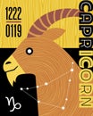 Zodiac sign Capricorn. Abstract retro design with goat, symbols and constellation. Royalty Free Stock Photo