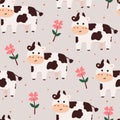 Seamless pattern cartoon cow and flower. for kids wallpaper, fabric print, gift wrap paper Royalty Free Stock Photo