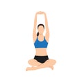 Woman doing seated mountain pose parvatasana exercise.