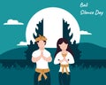 Illustration vector graphic of a couple is in front of handara gate, showing the full moon at night Royalty Free Stock Photo