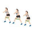 Woman doing lateral band walk exercise. Flat vector illustration