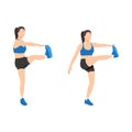 Woman doing kick crunch exercise. Flat vector Royalty Free Stock Photo