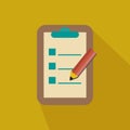 Notepad with a list and a pencil. Flat illustration icon. Royalty Free Stock Photo