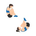 Woman doing rolling like a ball exercise. Flat vector