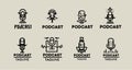 collection of monoline podcast logo sets with a vintage and minimalist concept Royalty Free Stock Photo