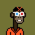 cryptoape wearing 3d glasses NFT artwork. Ape with bandana and orange shirt Royalty Free Stock Photo