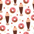 Seamless pattern hand drawing dessert. food and beverage background for fabric print, textile, gift wrapping paper