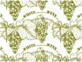 Sketch hand drawn white wine pattern with green grapes and leaves on branch isolated on white background. Royalty Free Stock Photo