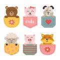 Set of isolated cute animals in the pocket