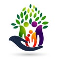People health care family tree wellness Helping hands world giving nature hands holding tree hold family logo icon vector