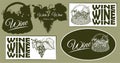 Vintage set of wine logo with sketch drawing green grapes on a branch and grape in the basket. Royalty Free Stock Photo