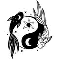 Black and white two koi carp fishes and Yin Yang shape