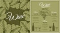 Sketch drawing Wine menu with grapes and leaves isolated on green background. Royalty Free Stock Photo