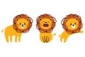 Hand drawing cartoon lion sticker set. cute animals sticker Royalty Free Stock Photo