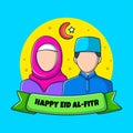 Hand drawn Islamic cartoon couple illustration