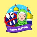 Ramadan fasting time hand drawn cartoon illustration